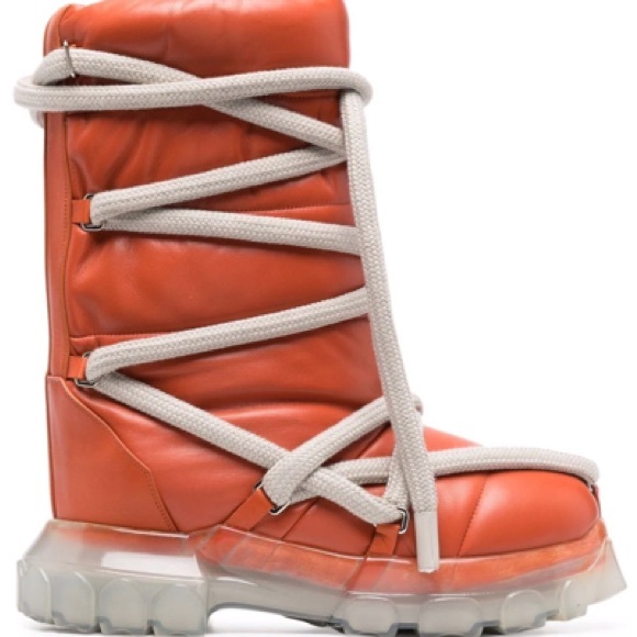 Rick Owens Orange Boots with Gray Laces